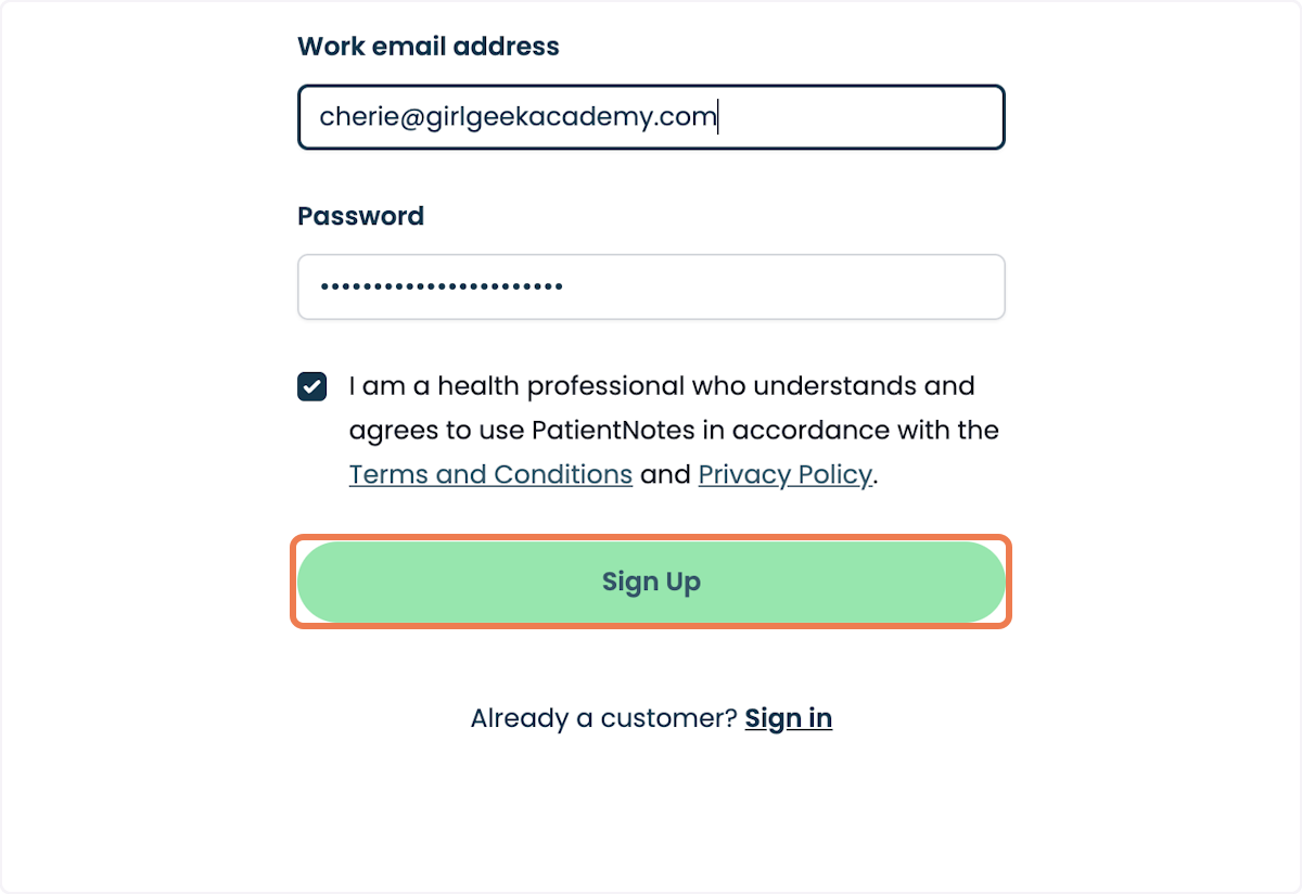 Click on the Sign Up button.