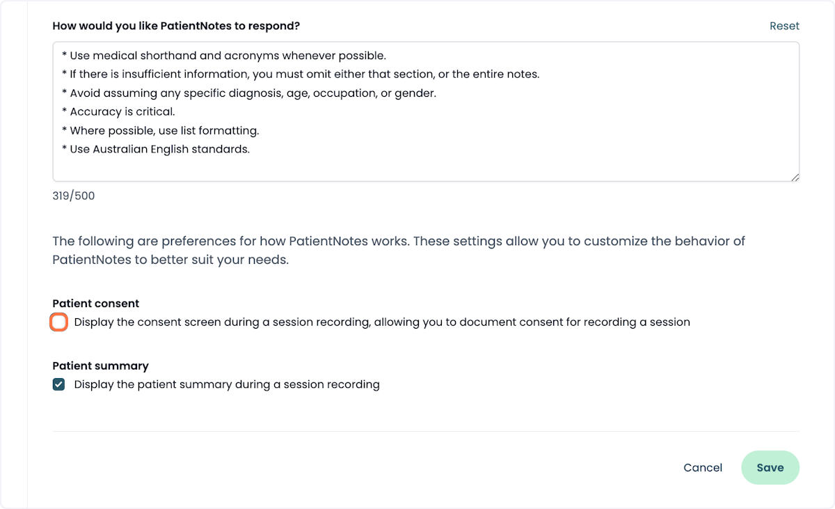 Uncheck the checkbox labelled "Display the consent screen during session recording"