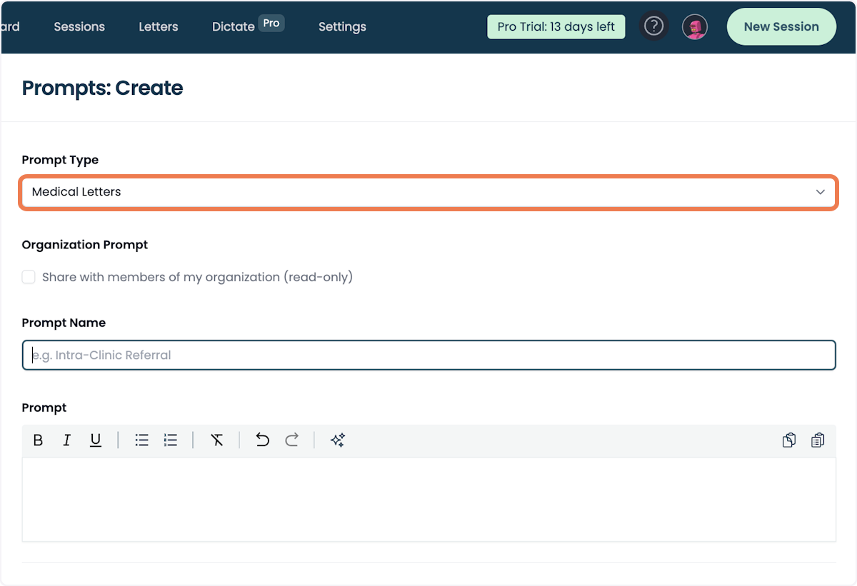 Select an option for prompt type.