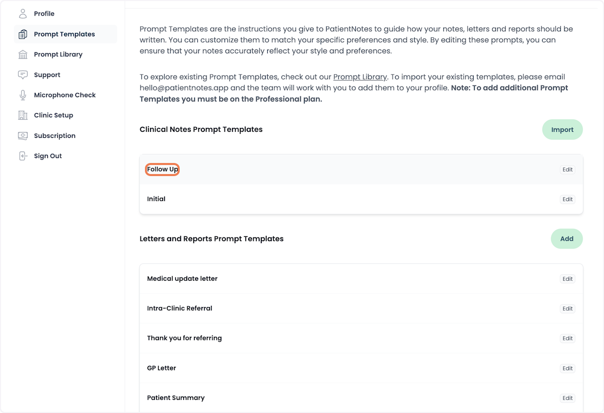 Select a prompt template to restore a previous version.