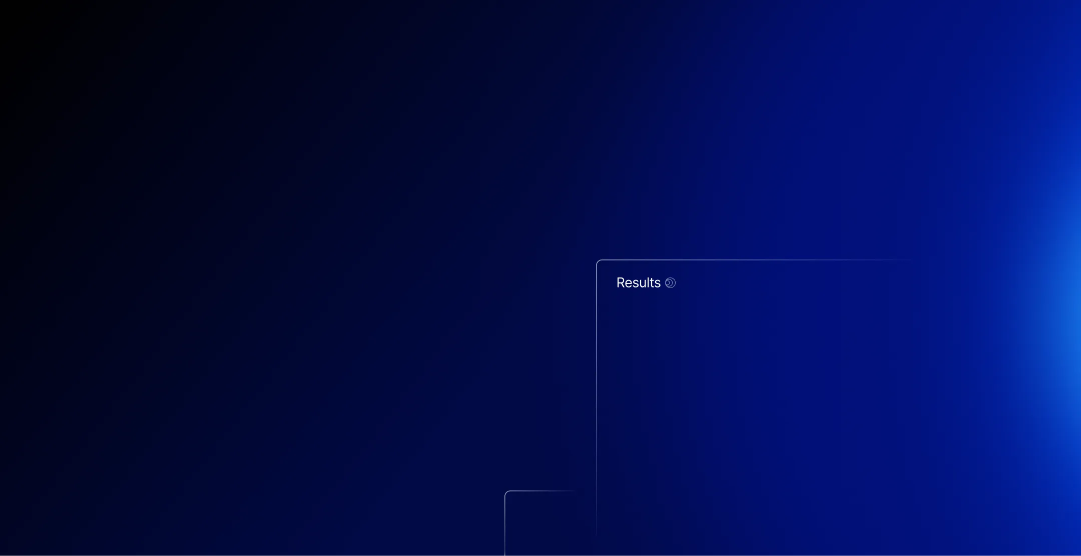 Dark blue gradient background with a small white box containing the word 'Results' and a loading spinner icon.