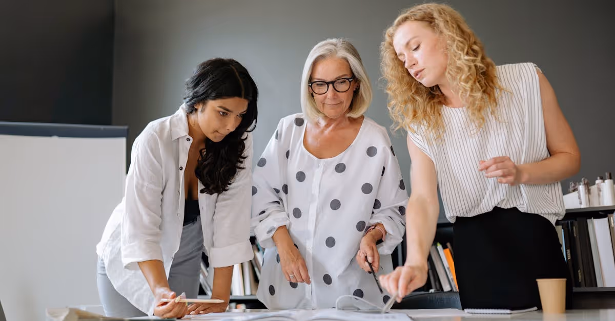 three women working