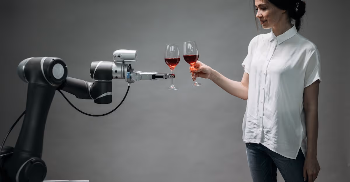 robot and woman with wine