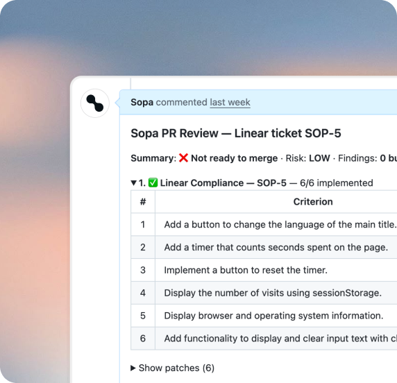 Automated bug and security checks on PRs with Sopa