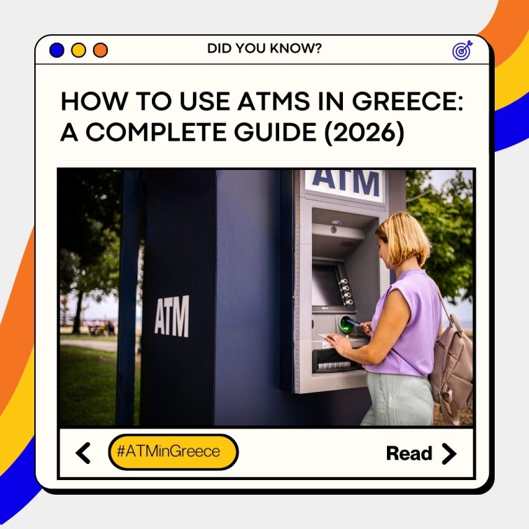 Greek ATM machine in city center used by expats and tourists