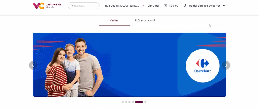 Navegação no clube de benefícios na versão web
