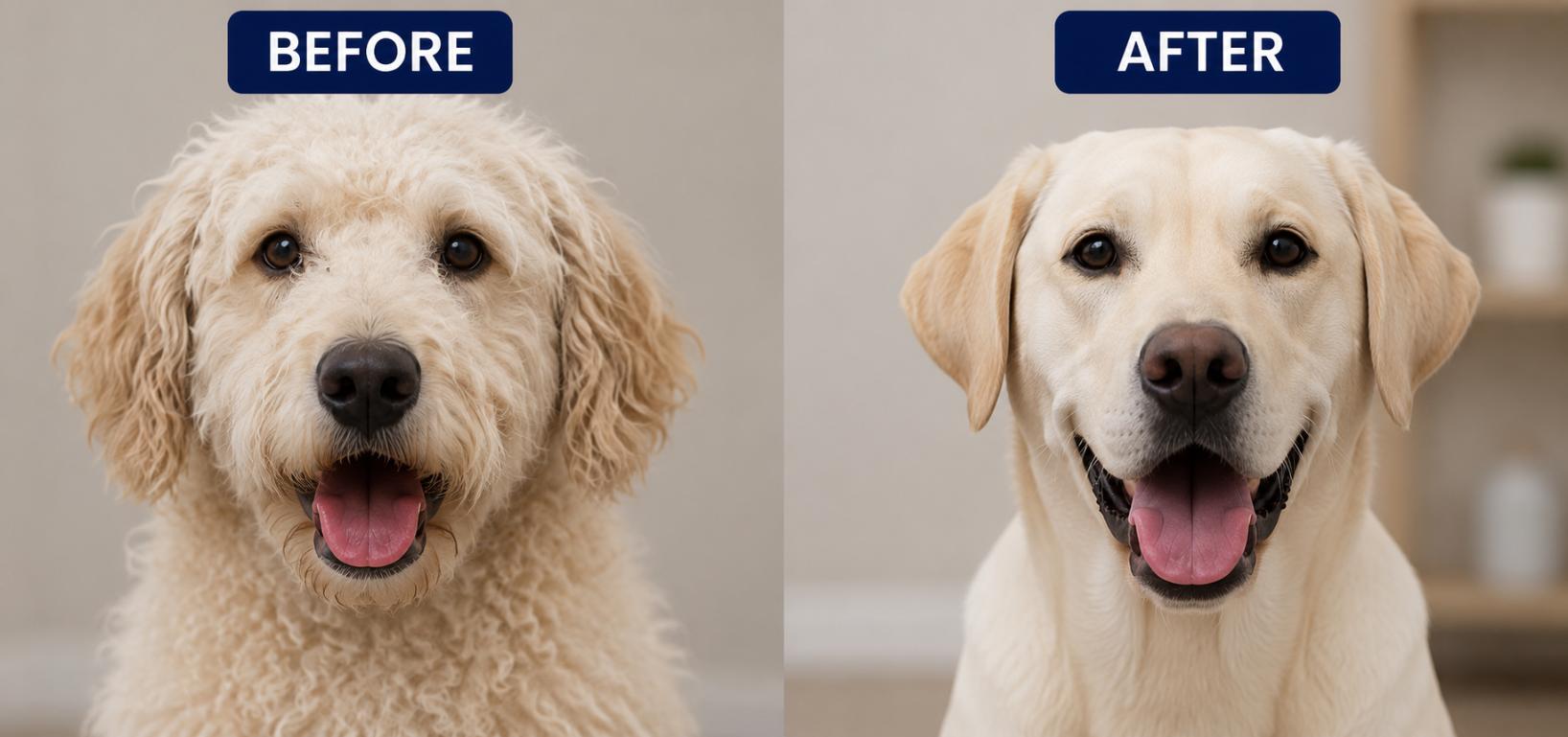 Before-and-after grooming transformation