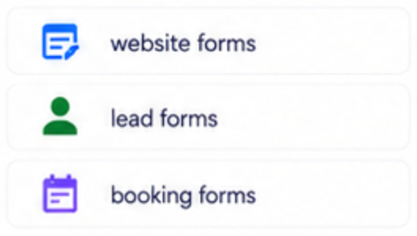 Website and form integrations: website forms, lead forms, booking forms