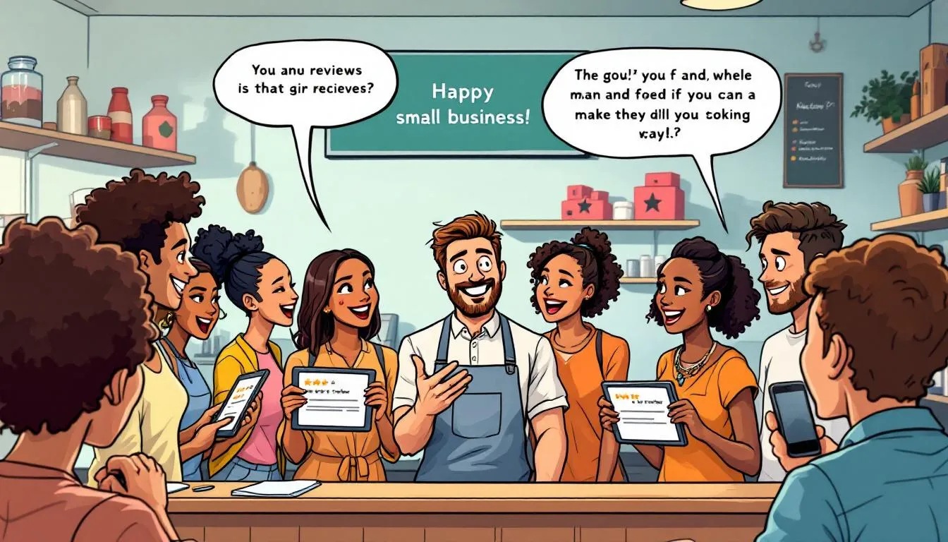 Examples of effective responses to negative reviews displayed on a screen.