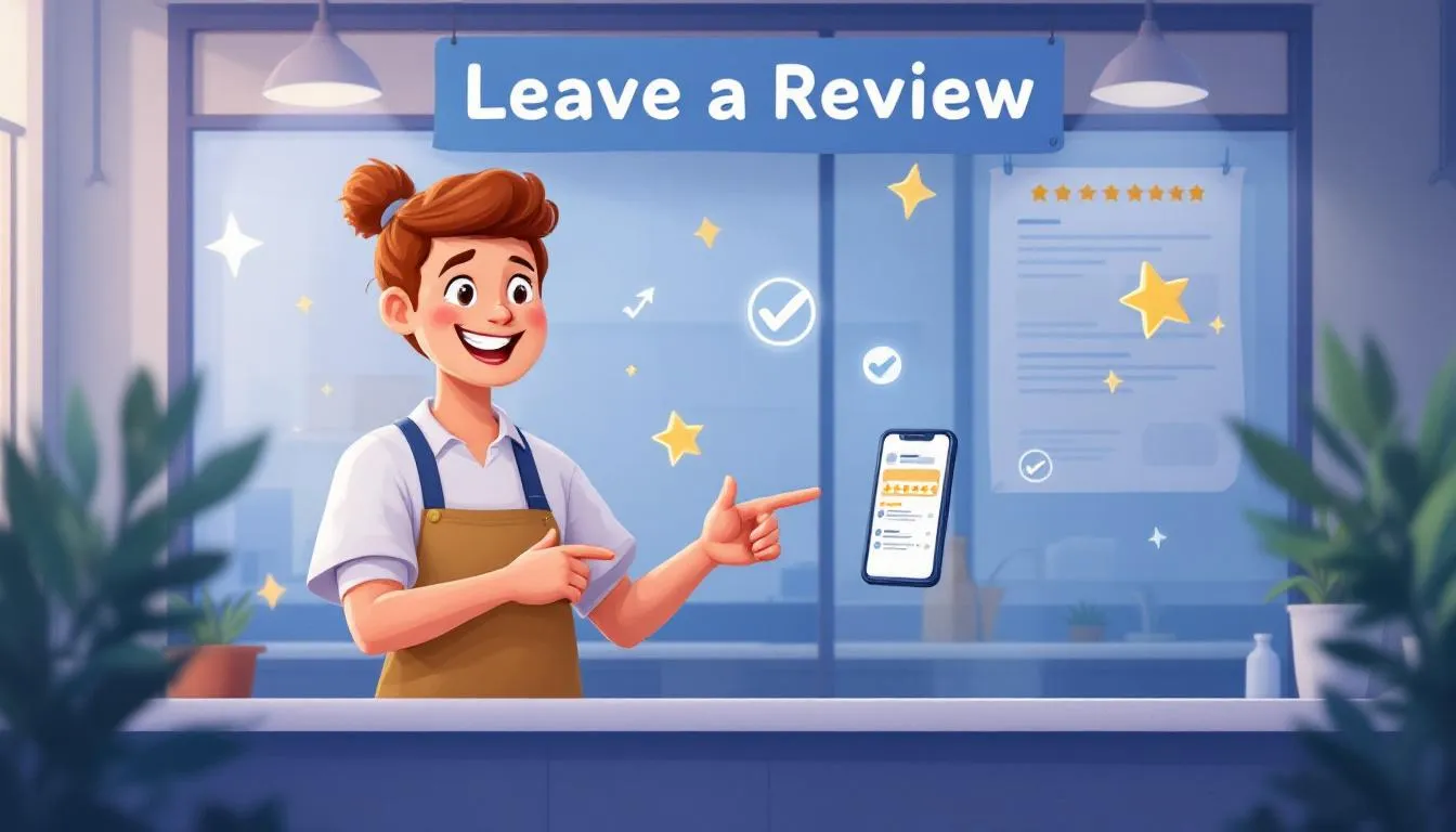 A business owner encouraging customers to leave more reviews online after a positive interaction.