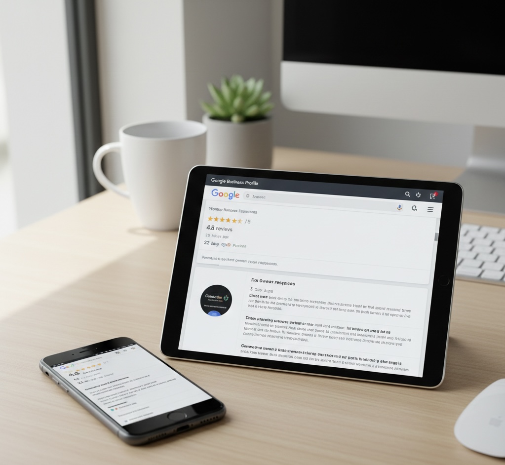 Side-by-side comparison of two Google Business Profiles showing low review count versus high review volume and recency, illustrating the three layers of the trust gap.