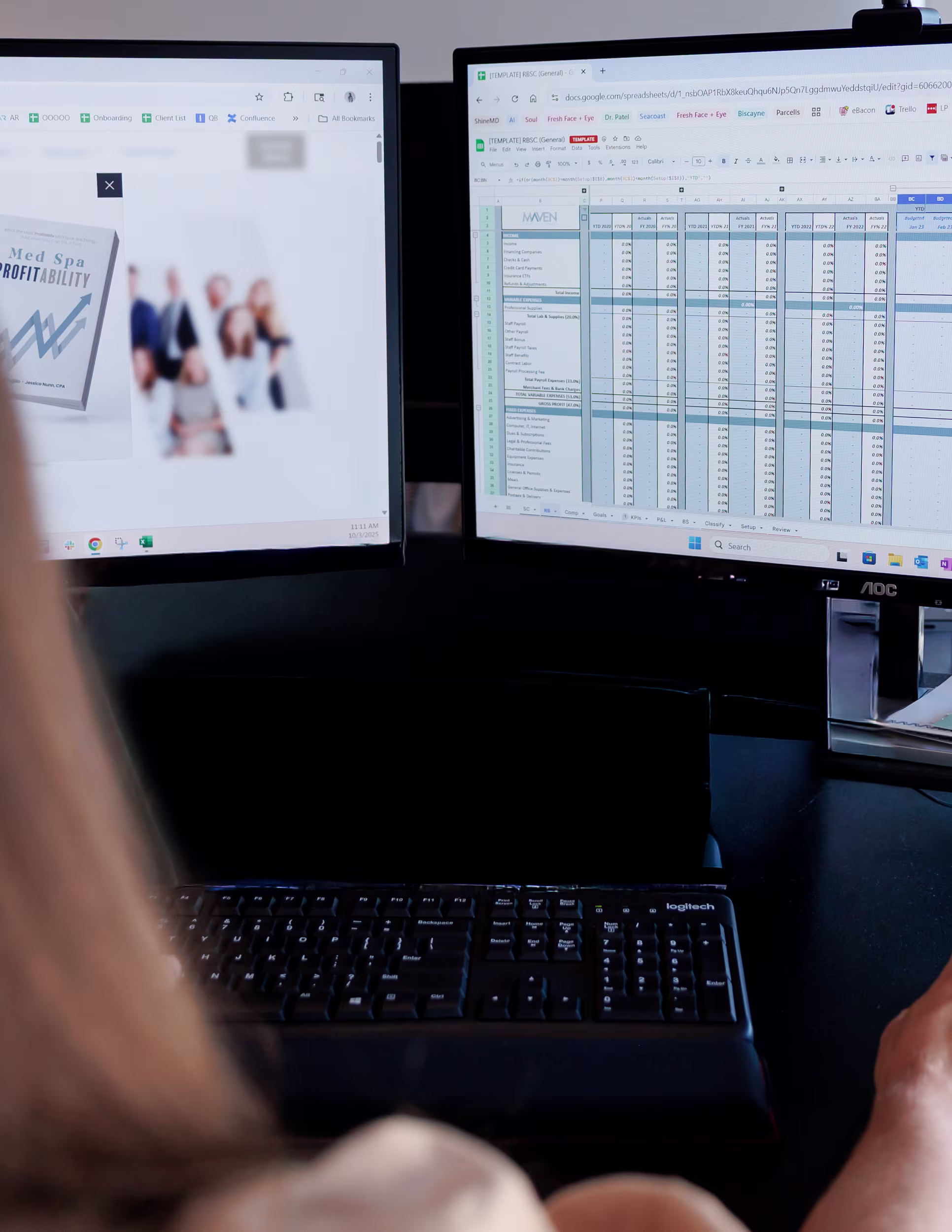 Practice owner reviewing a financial dashboard with key performance indicators, revenue trends, and profitability metrics to support business growth