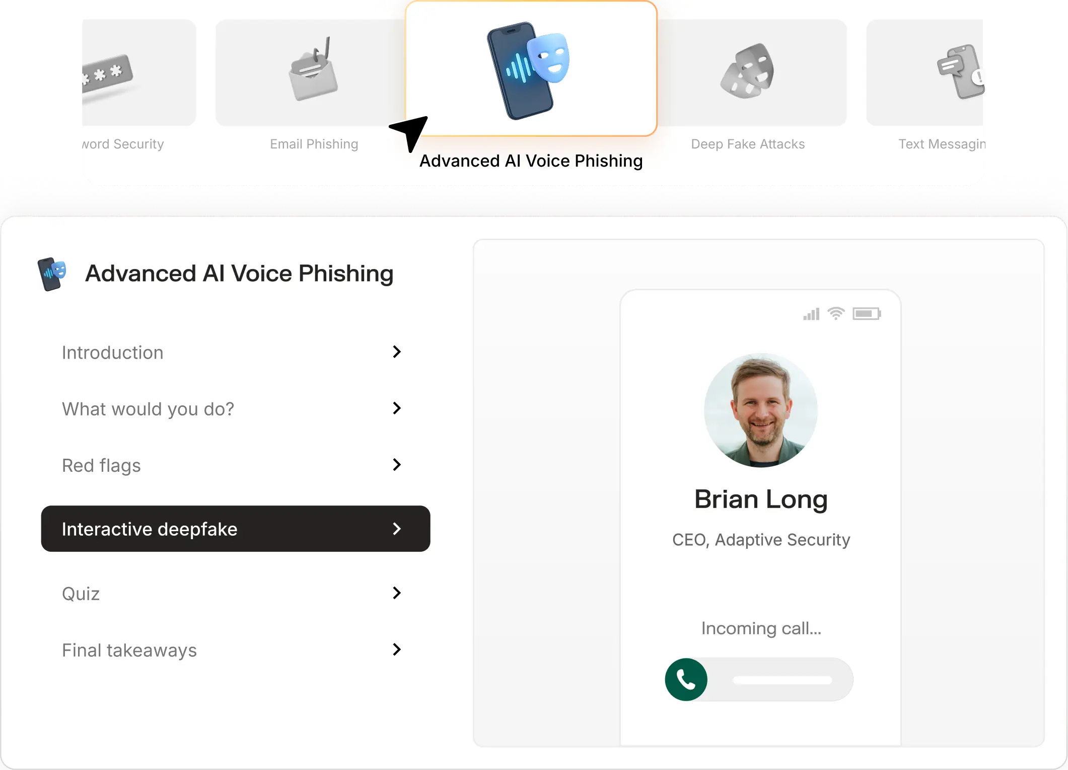 adaptive dashboard screenshot of the training modules