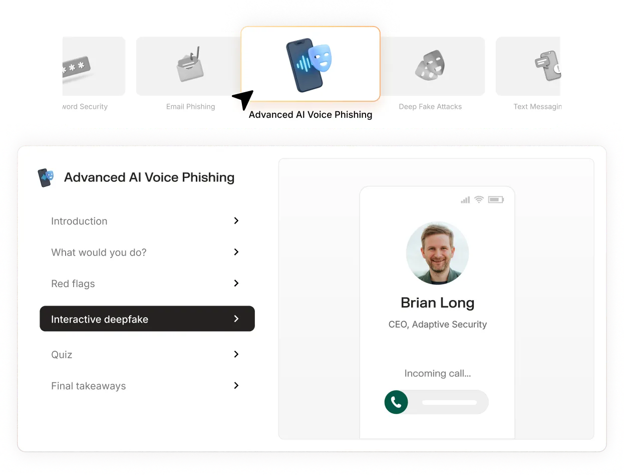 adaptive dashboard screenshot of the training modules