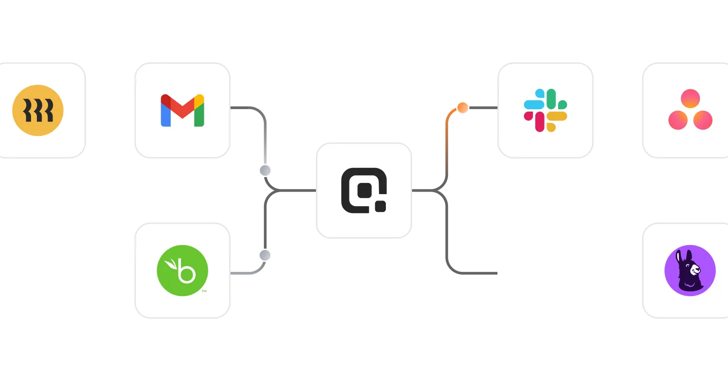 Logo in the center connected to six other logos including Rebrandly, Gmail, Greenhouse, Slack, Asana, and Mailchimp, representing integration of these apps.