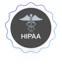 Circular badge with the caduceus medical symbol above the text 'HIPAA'.