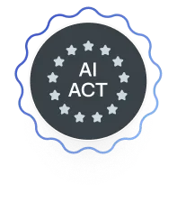Round badge with stars forming a circle around the text 'AI ACT'.