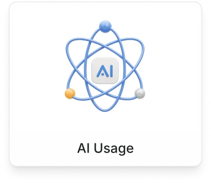 Icon showing atomic model with AI letters in the center and text 'AI Usage' below.