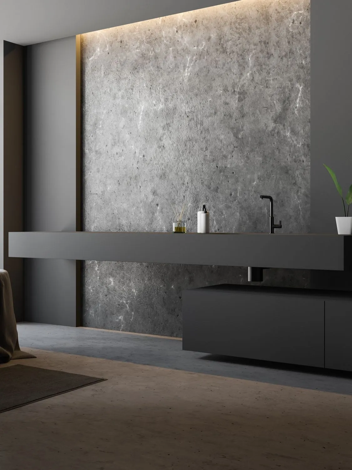 Exklusive Wandgestaltung im Badezimmer.