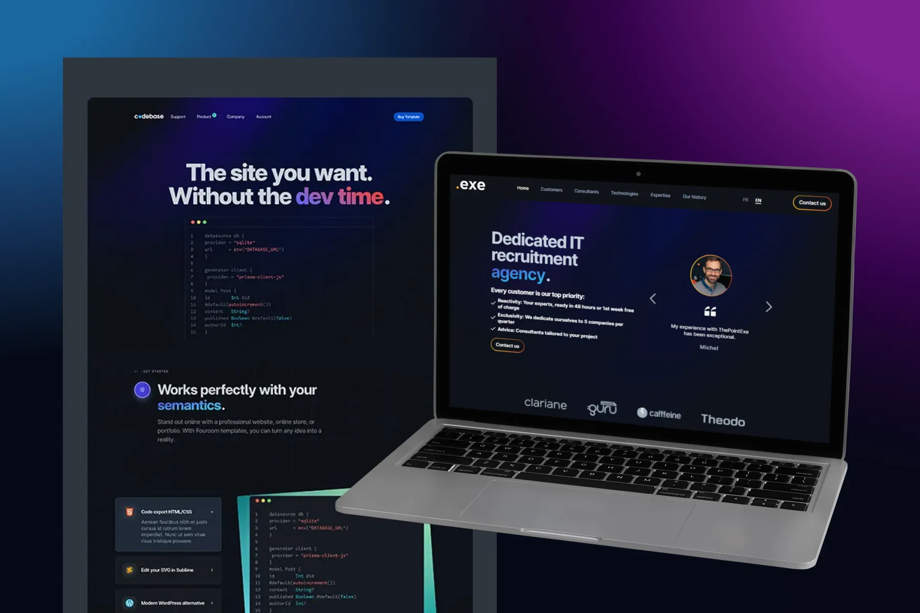 Website design file and iMac mockup side by side.