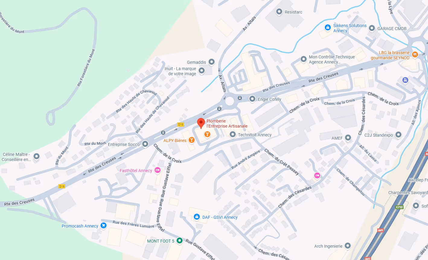 A map of a city with a red marker.