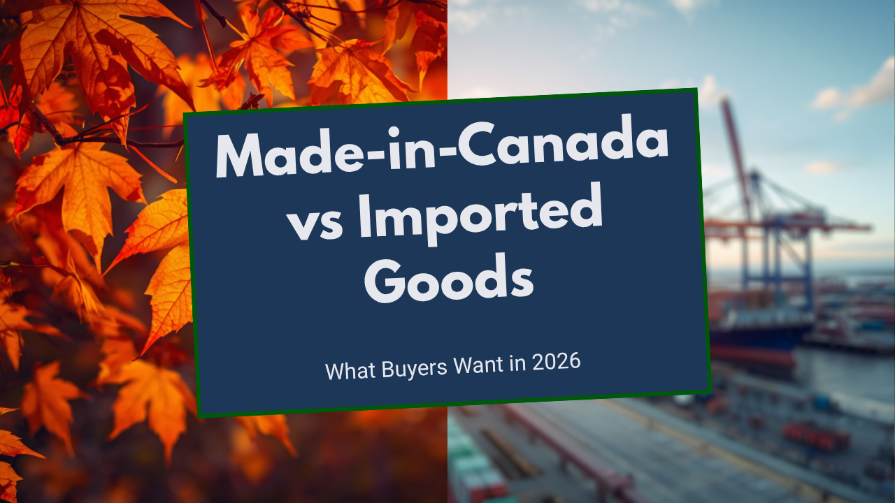 Made in Canada label displayed beside an imported product box, comparing made in Canada products for Canadian buyers in 2026
