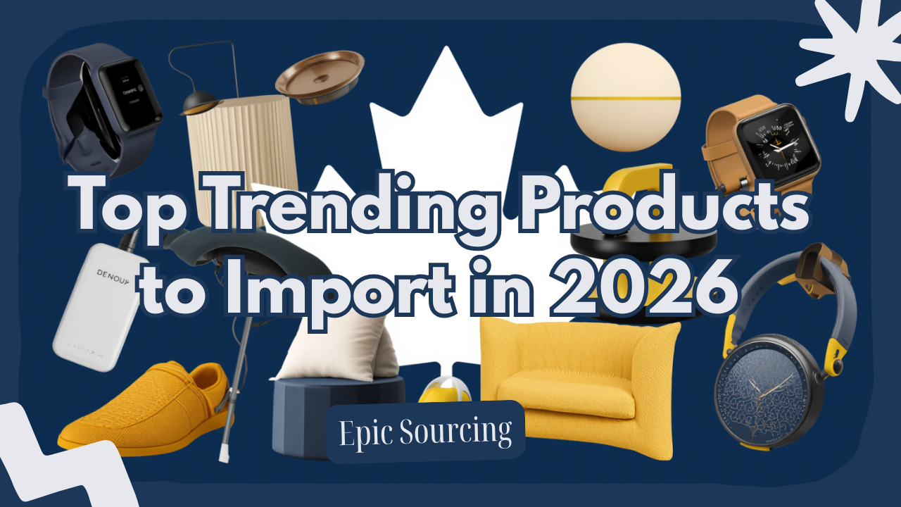 Collection of trending 2026 import products including solar panels, air purifiers and outdoor gear for Canadian buyers
