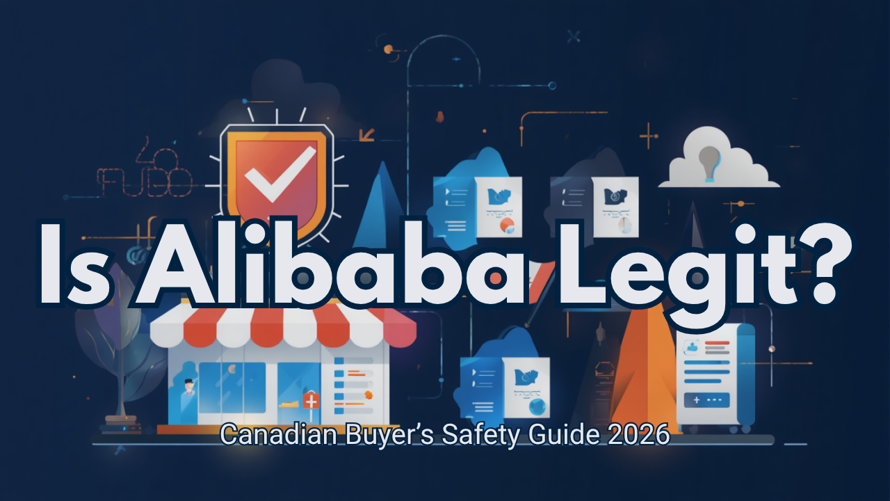 Canadian business owner reviewing Alibaba supplier verification badges and Trade Assurance on a laptop