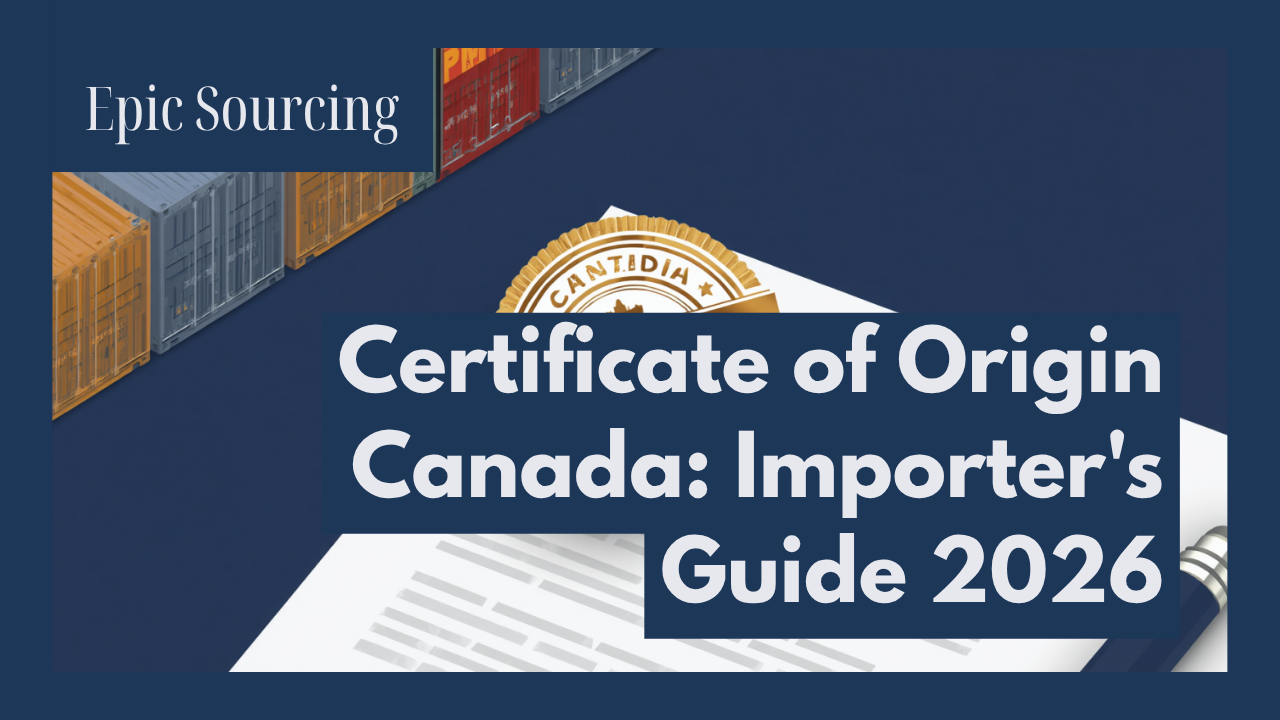 Certificate of origin document being reviewed alongside a shipping container for Canadian customs clearance