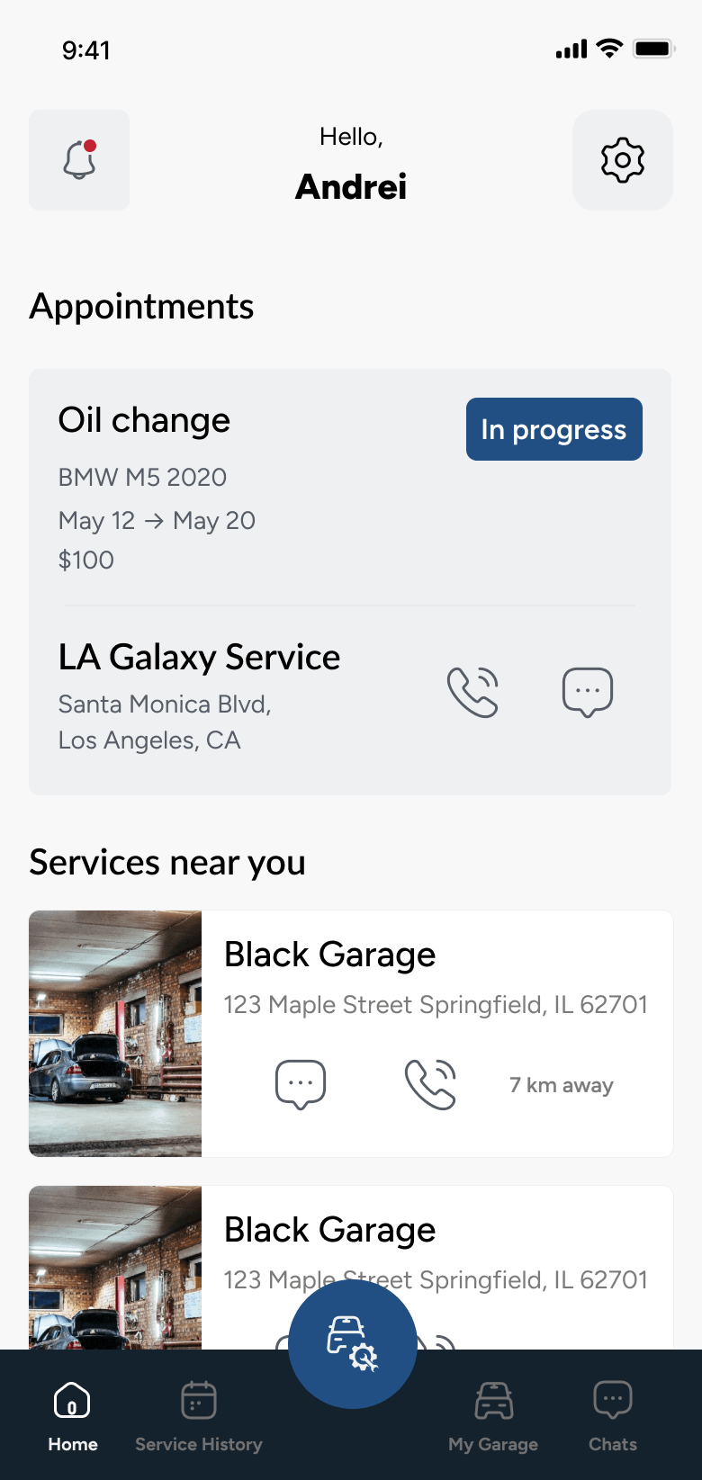 PuraCars customer mobile home screen