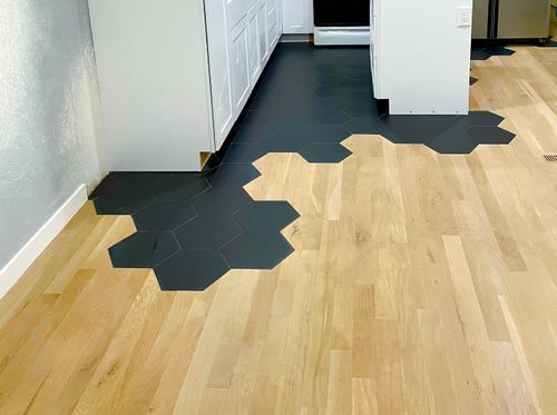 wood and tile honeycomb design floor
