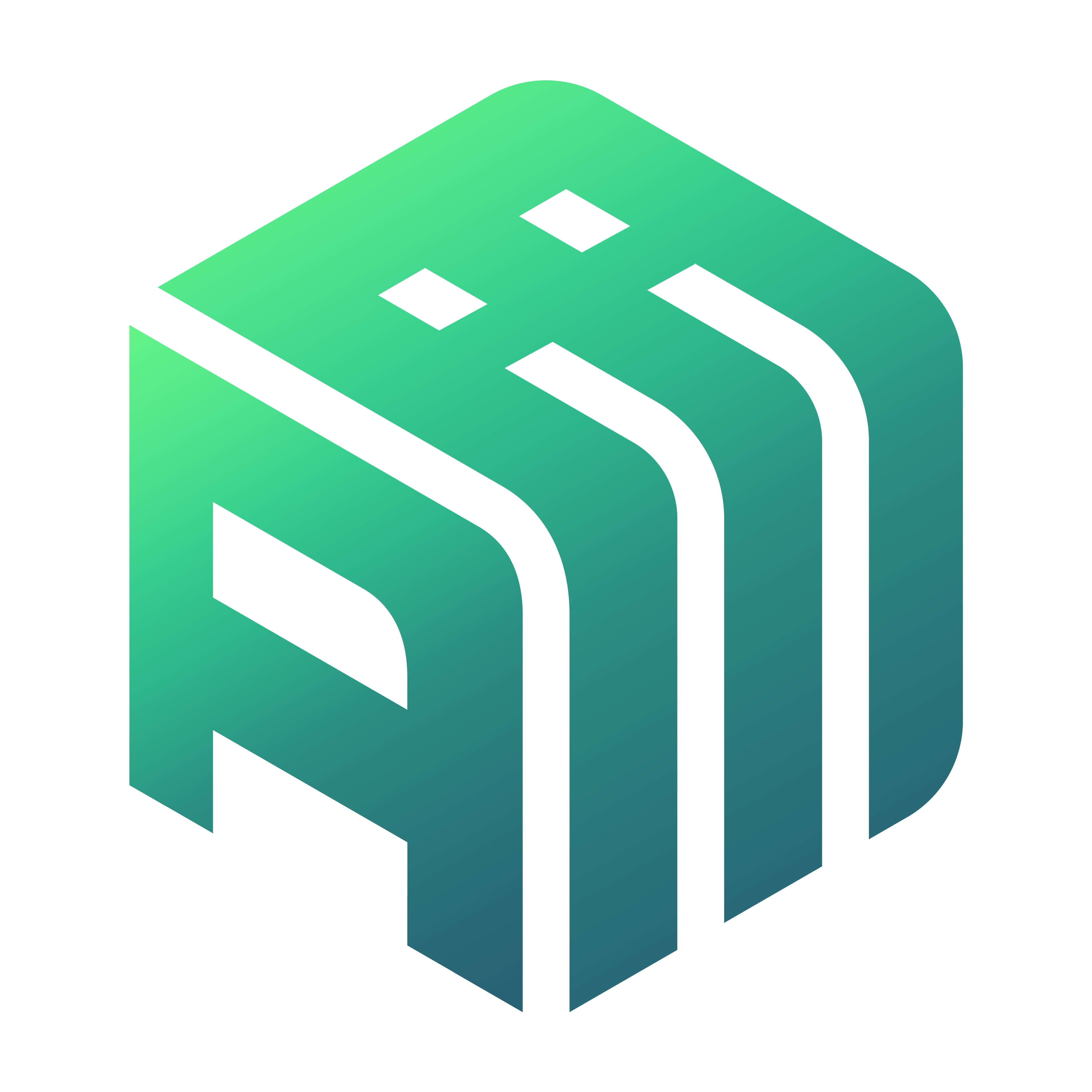 A green cubic logo with AI written inside