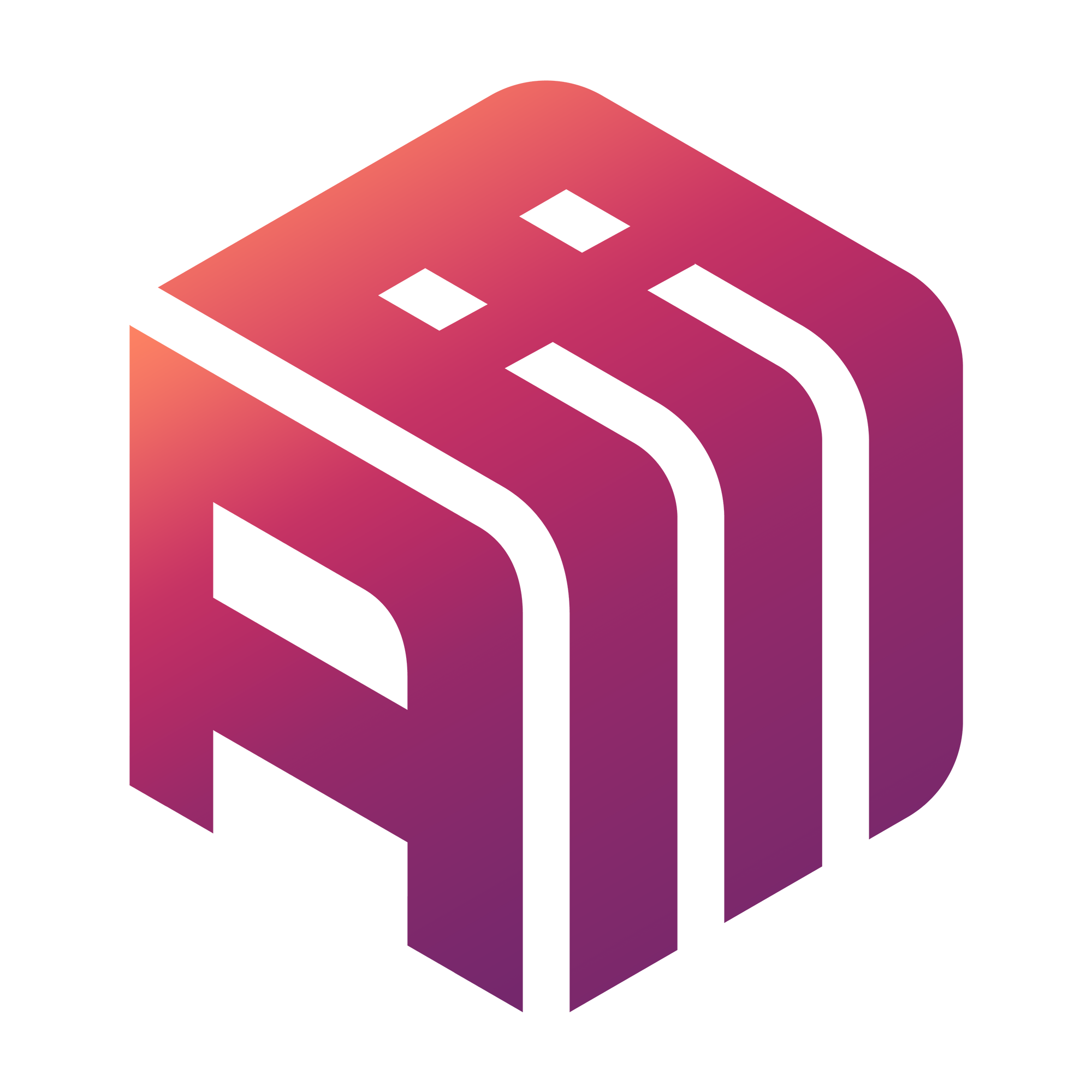 A red cubic logo with AI written inside
