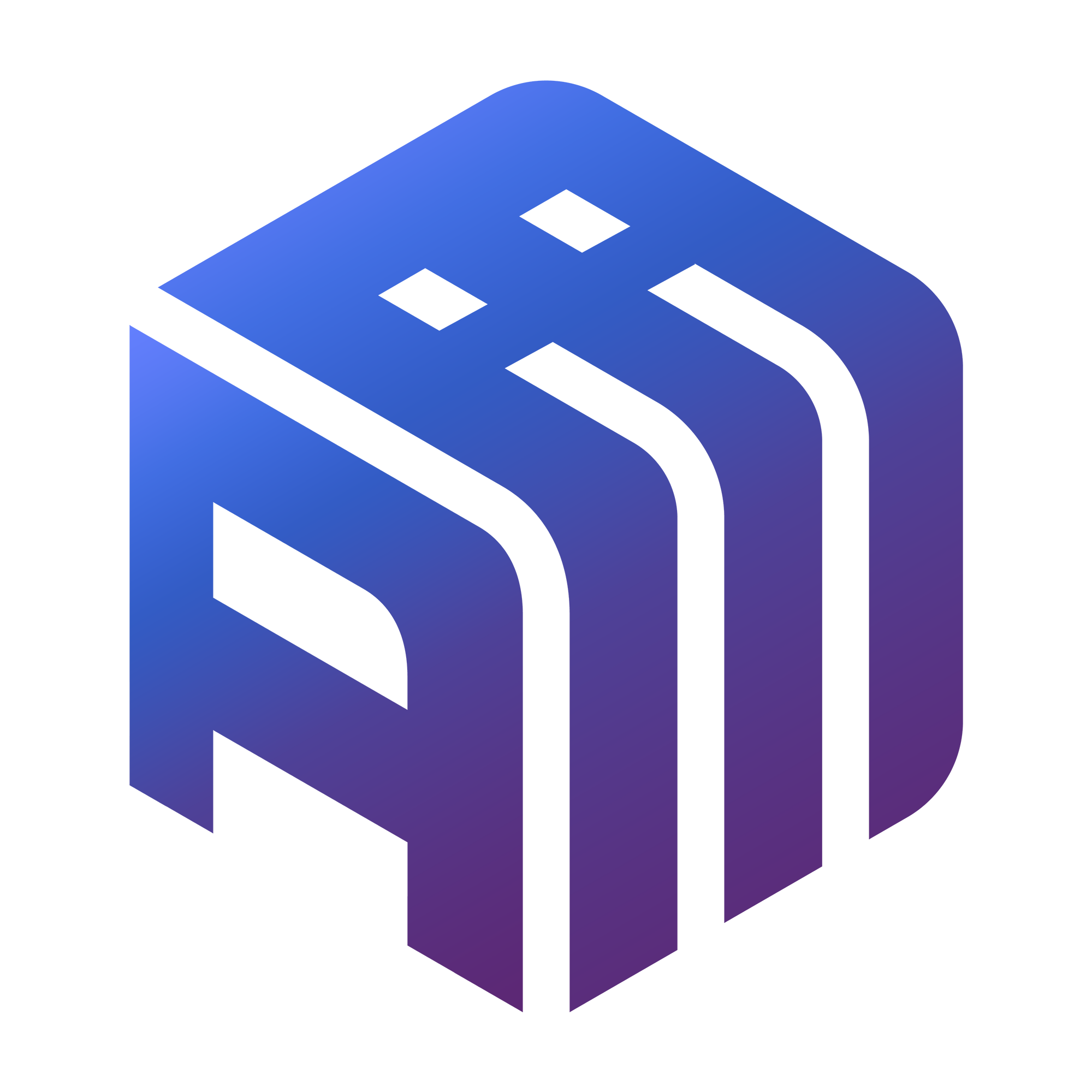 A blue cubic logo with AI written inside