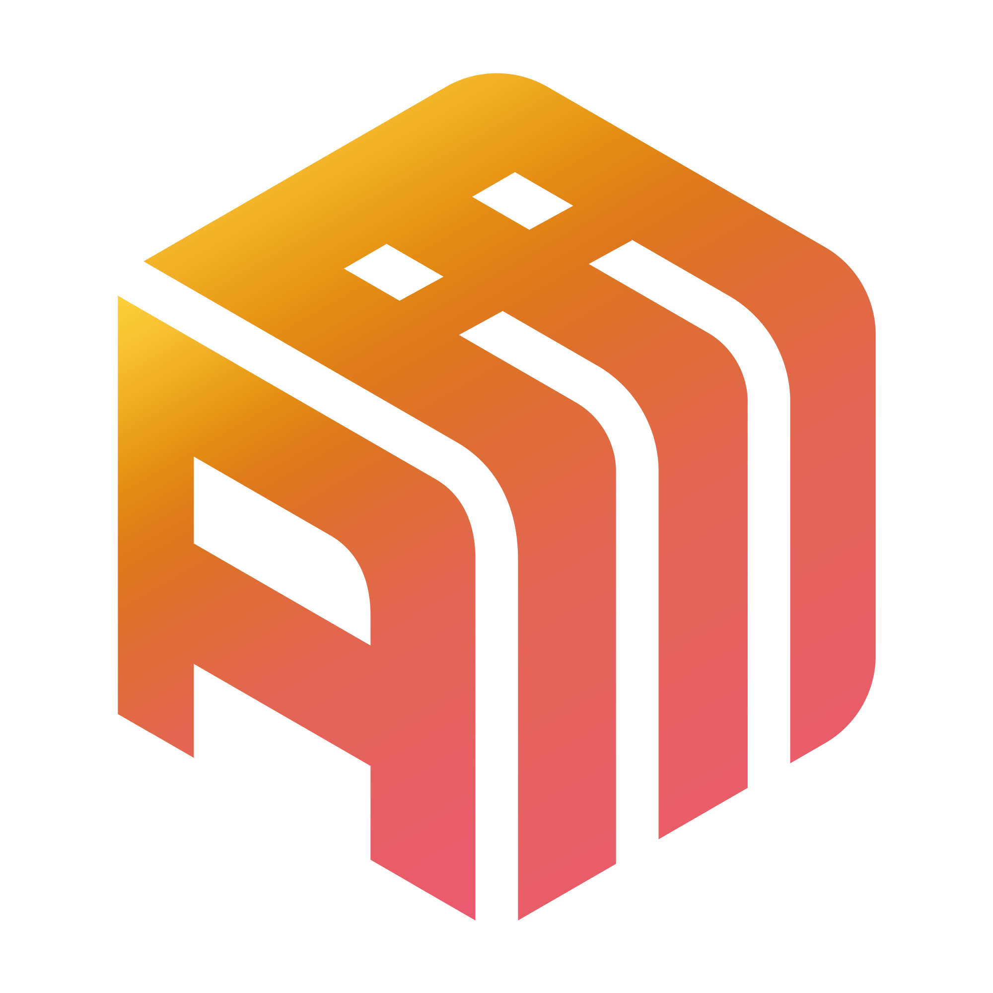 A yellow cubic logo with AI written inside