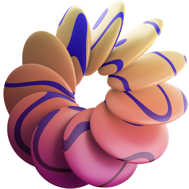 A yellow and blue ring made of ovals