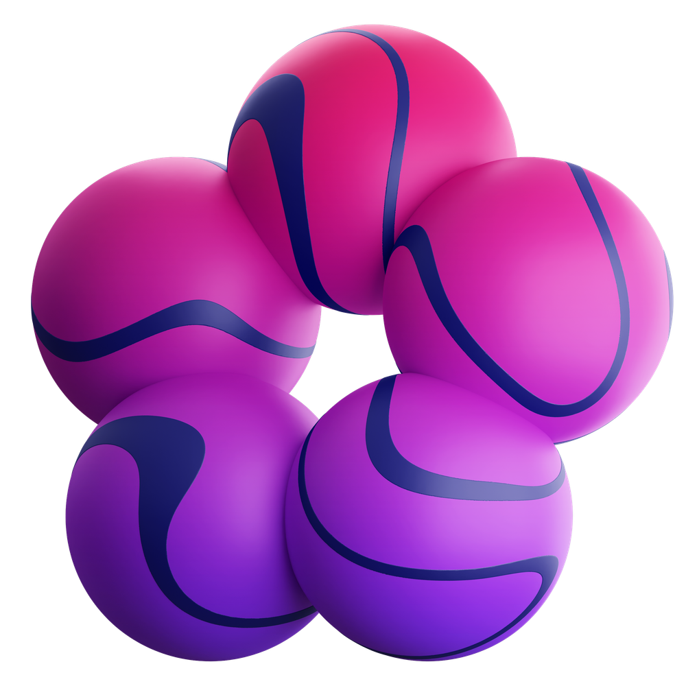 A pink and purple ring made of 5 spheres