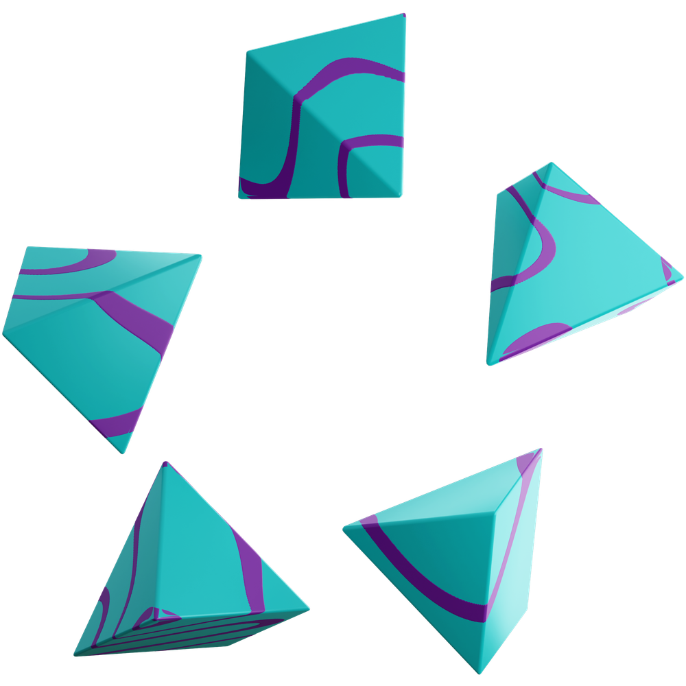 A purple and cyan ring made of triangular prisms