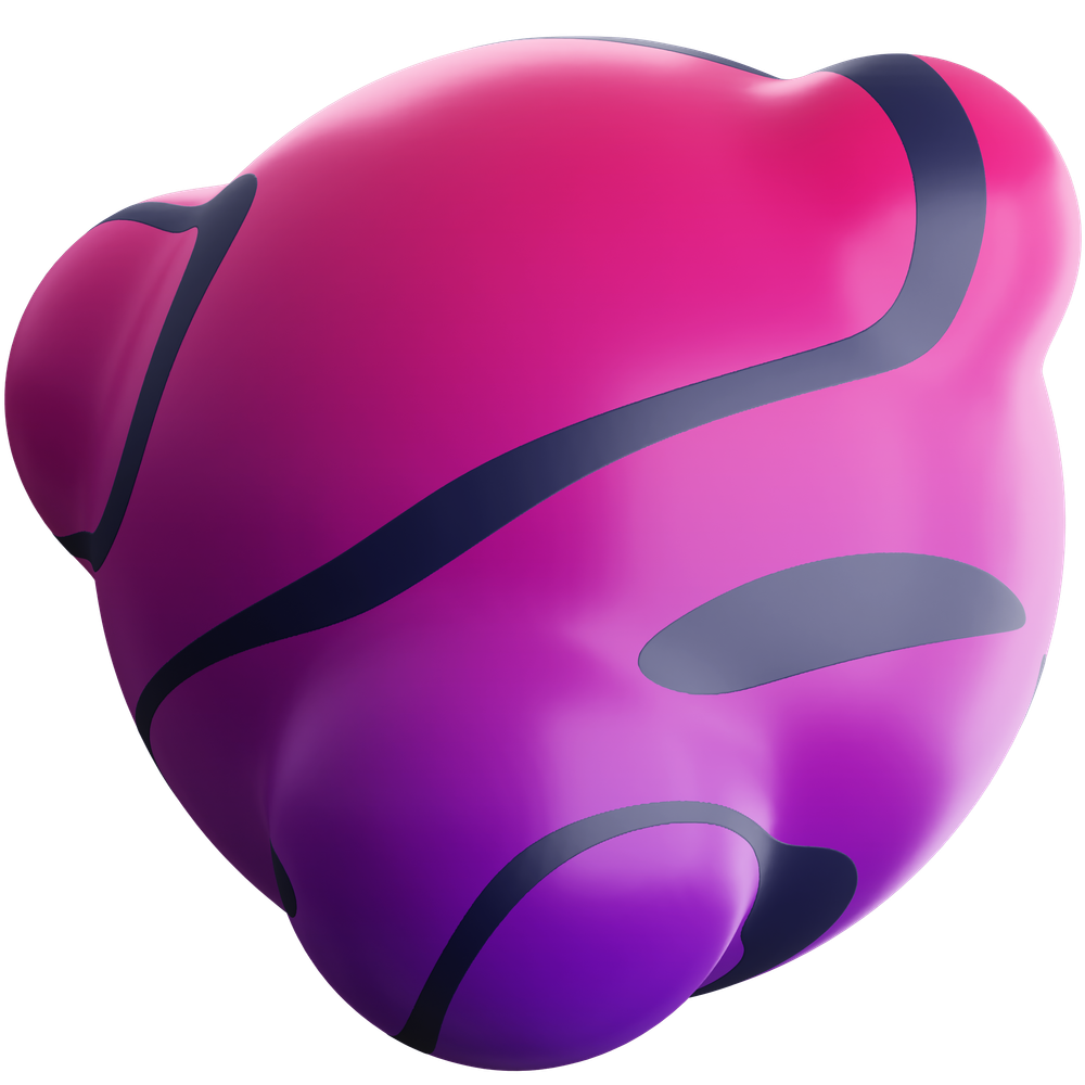 A purple and black sphere with edges point out