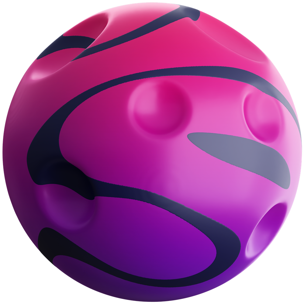A pink and black stripe sphere with holes