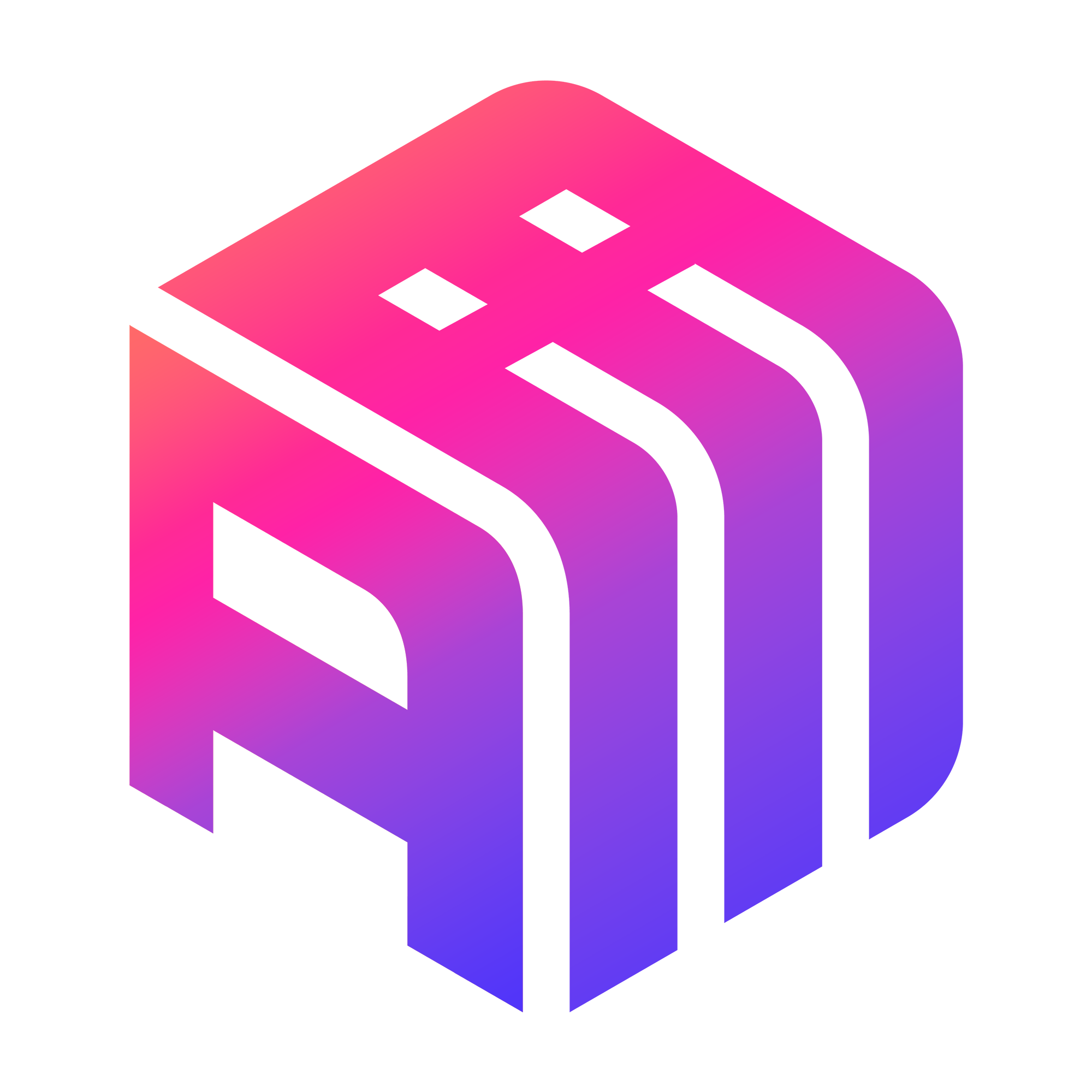 A pink and purple cubic logo that contains AI