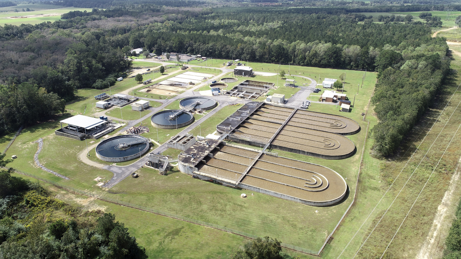 Aerial view of the Omussee Creek Wastewater Treatment Plant expansion in Dothan, Alabama