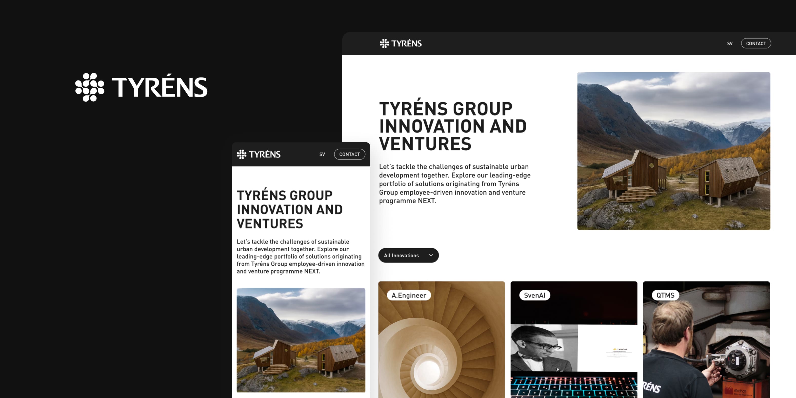 Hero sektionen av Tyrens hemsida i Webflow