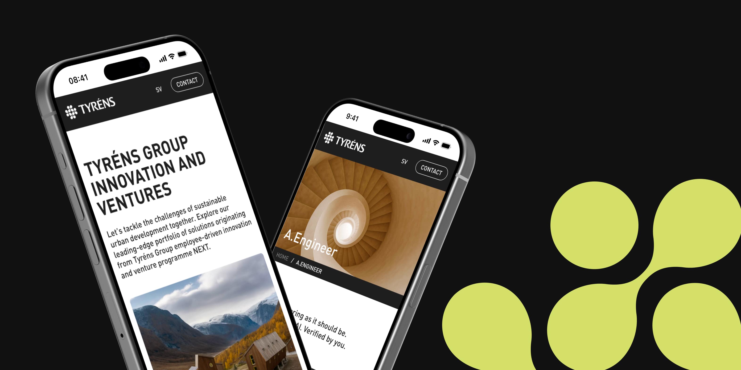 Mobilvy av Tyréns webbplats med A.Engineer-projektet