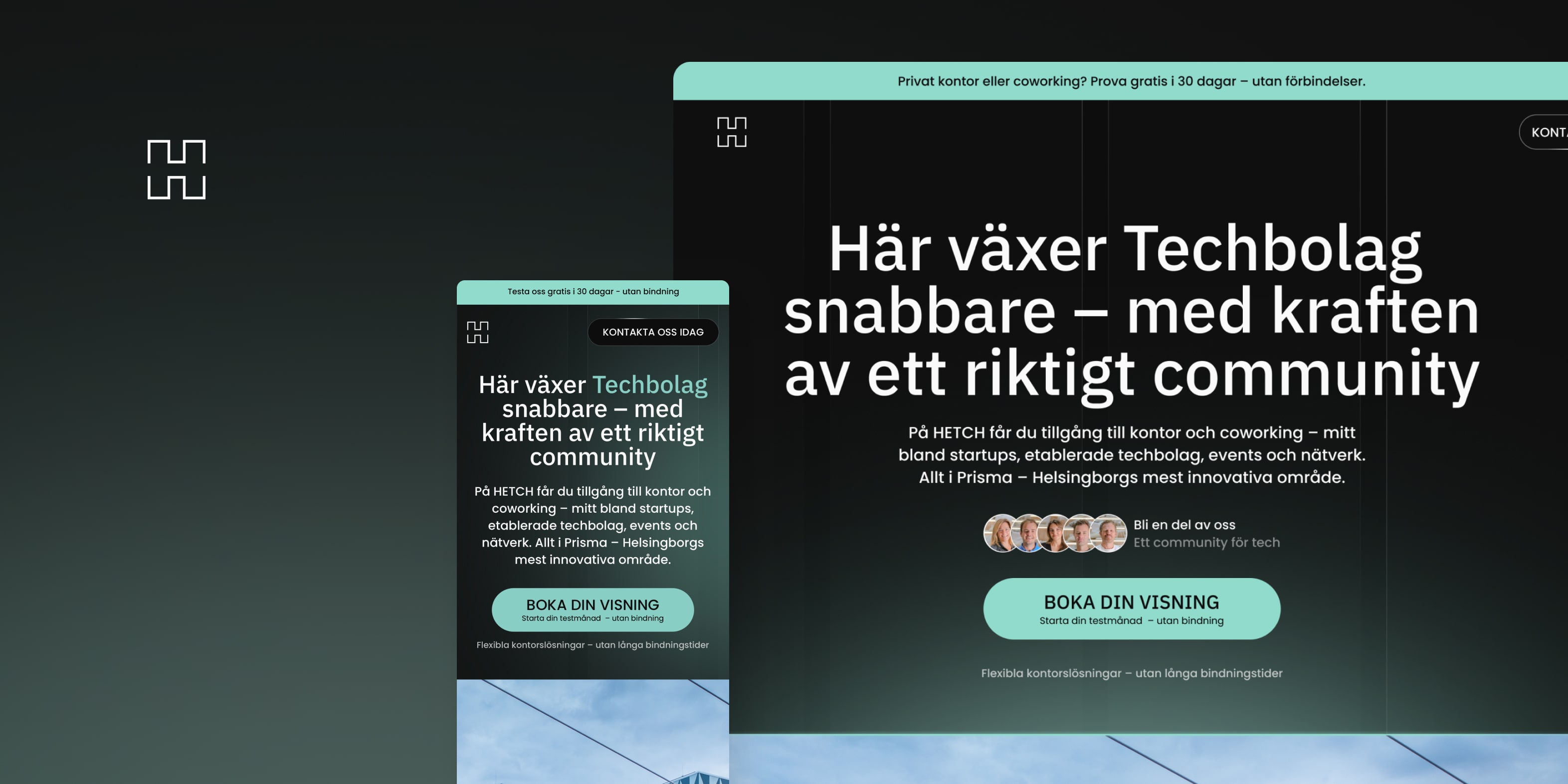 Startsida för HETCH – community och coworking för techbolag
