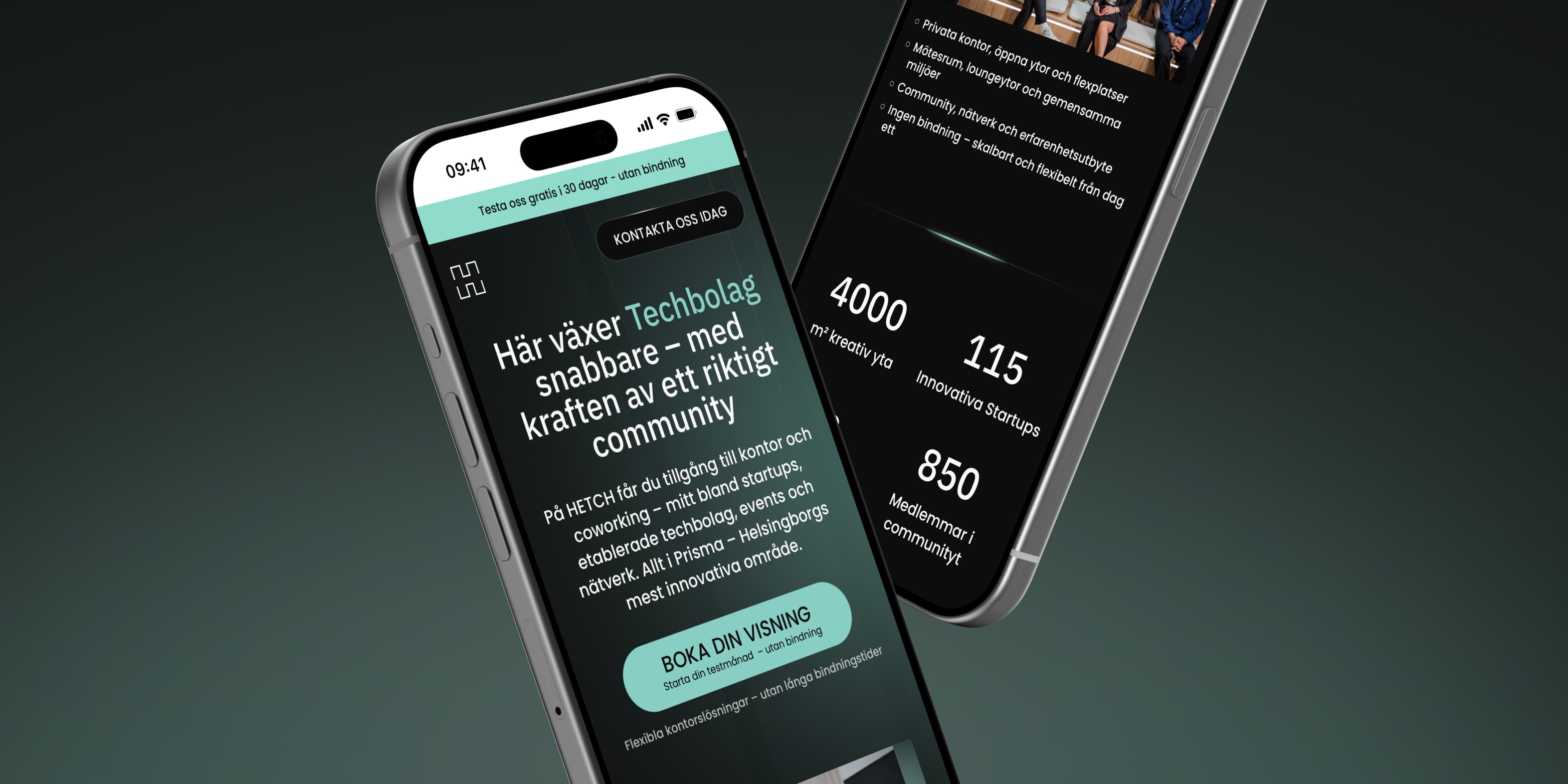 Mobilvy av HETCH:s hemsida