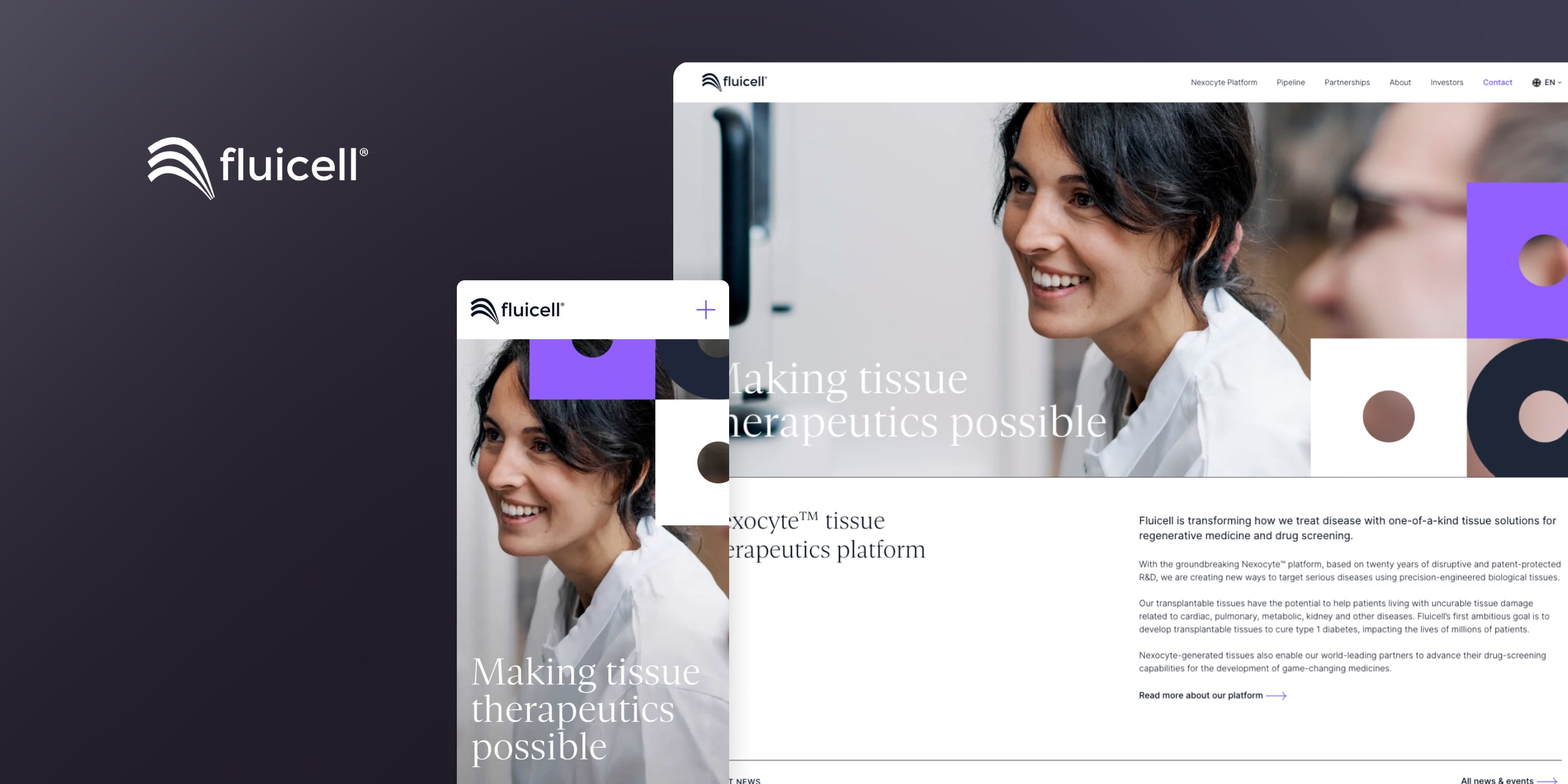 Responsiv startsida för Fluicell i mobil- och desktopvy