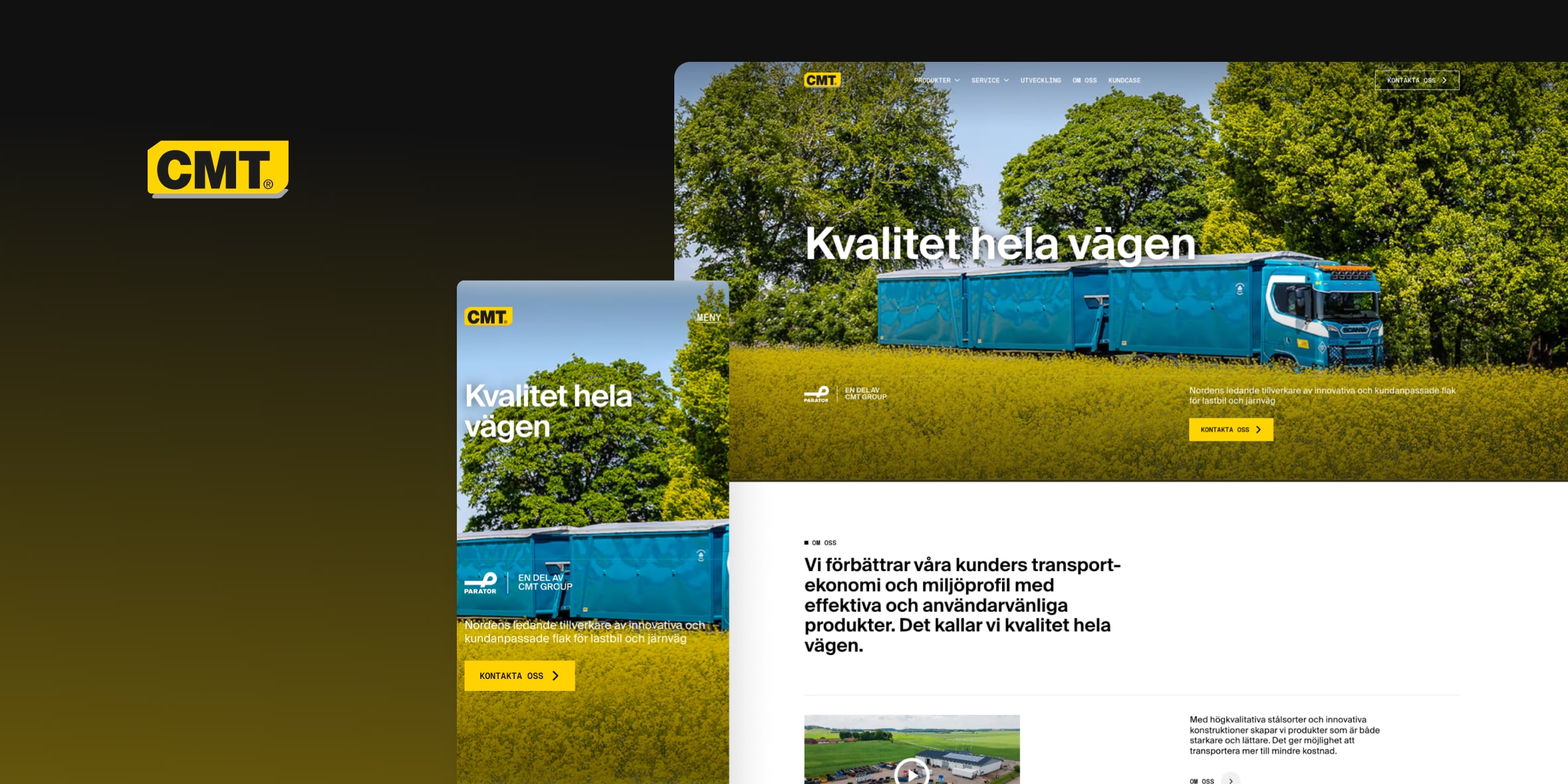 Hero-sektionen på CMT:s hemsida i mobil- och desktopvy