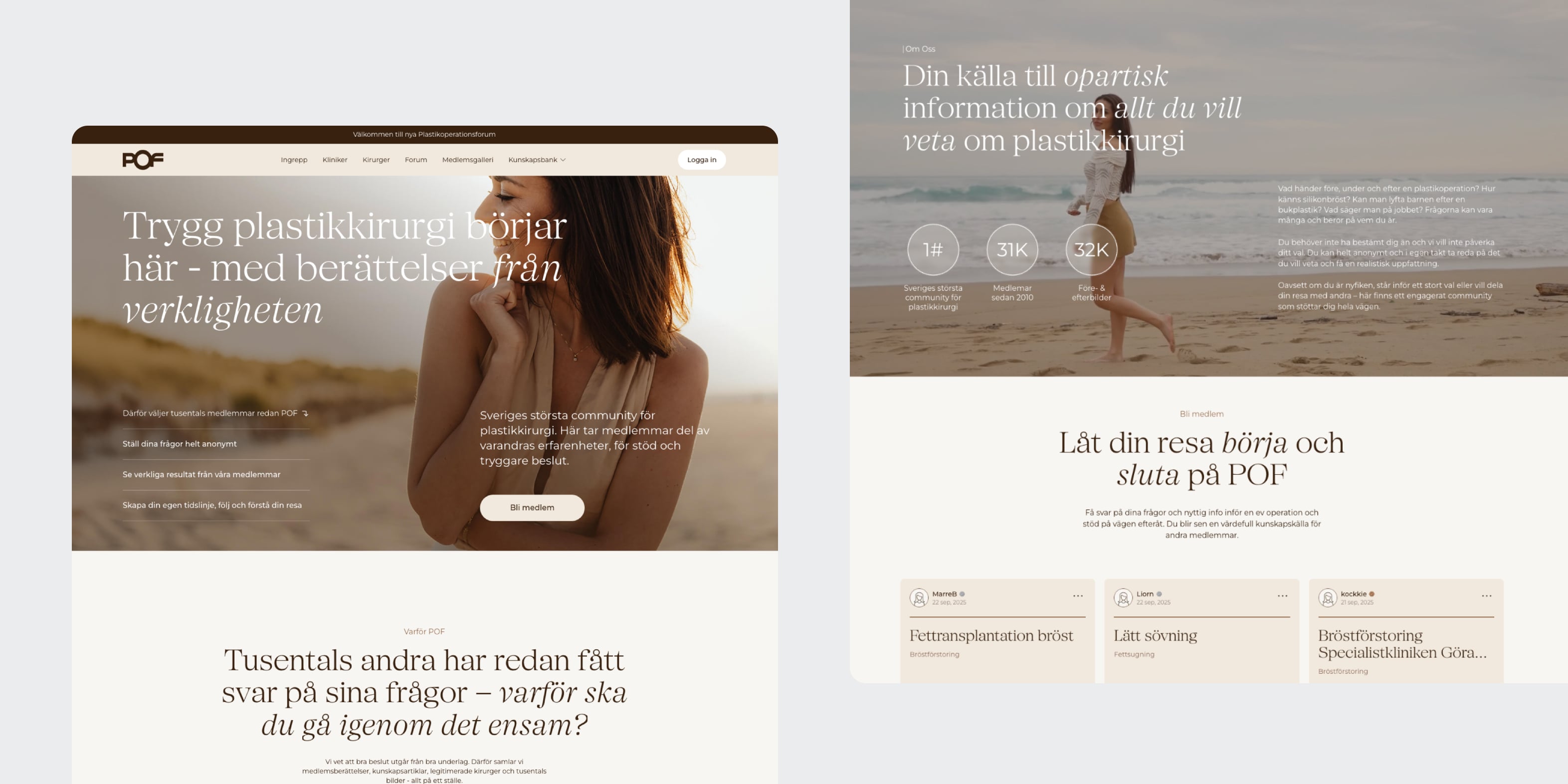 Hero-sektionen på POF:s hemsida
