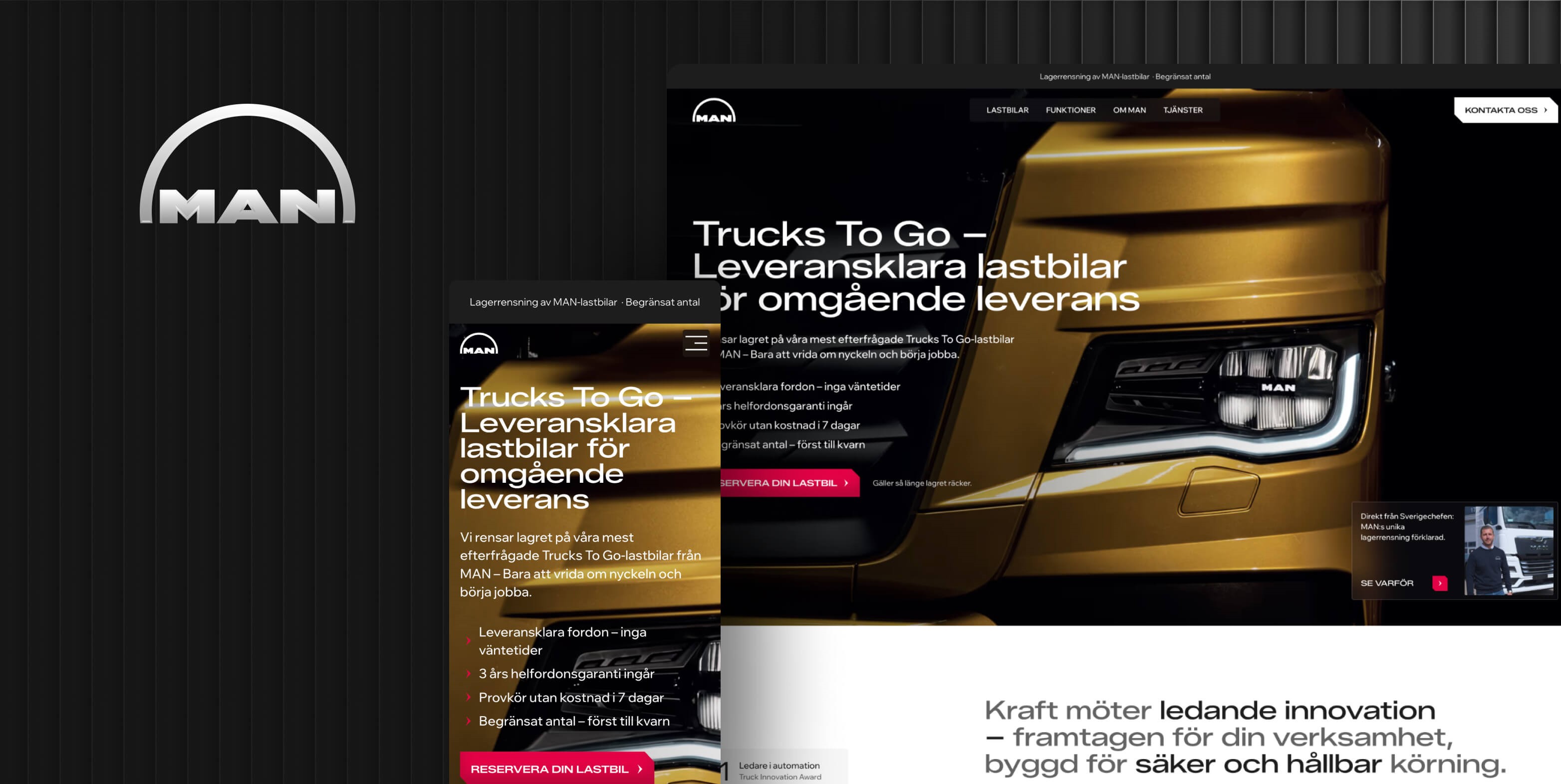 Kampanjhemsida för MAN Lastbilar byggd i Webflow för den svenska marknaden